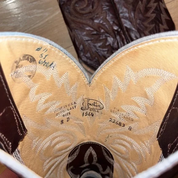 Justin 1564 Men's Classic Western Boot with Dark Brown Marbled Deerlite Cowhide - Picture 4 of 8